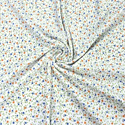 Drobne Kwiatuszki Na Bieli - Interlock - 100% bawełna 160g/m2