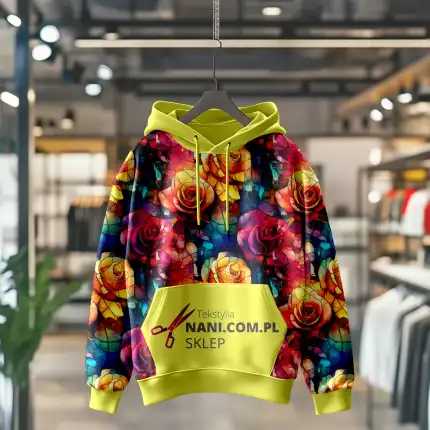 witrażowe róże-Dresówka Pętelka 235g/m2