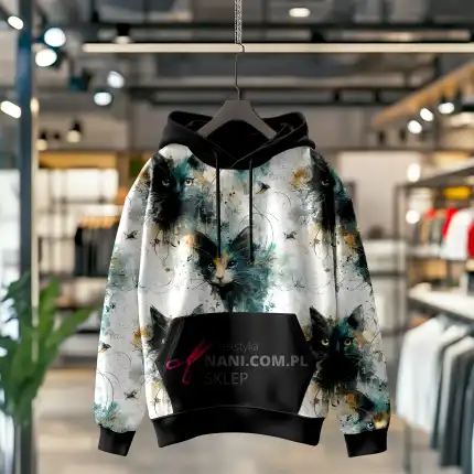 czarne koty z tuszu-Dresówka Pętelka 235g/m2